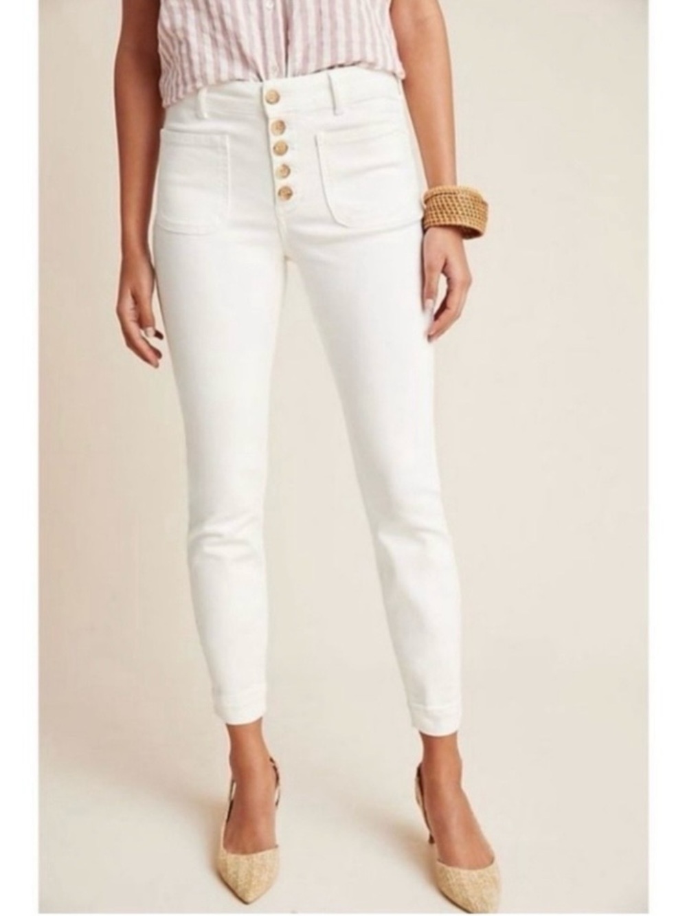 Anthro Pilcro High Rise‎ Denim White Button-Fly Women's leggings size 32